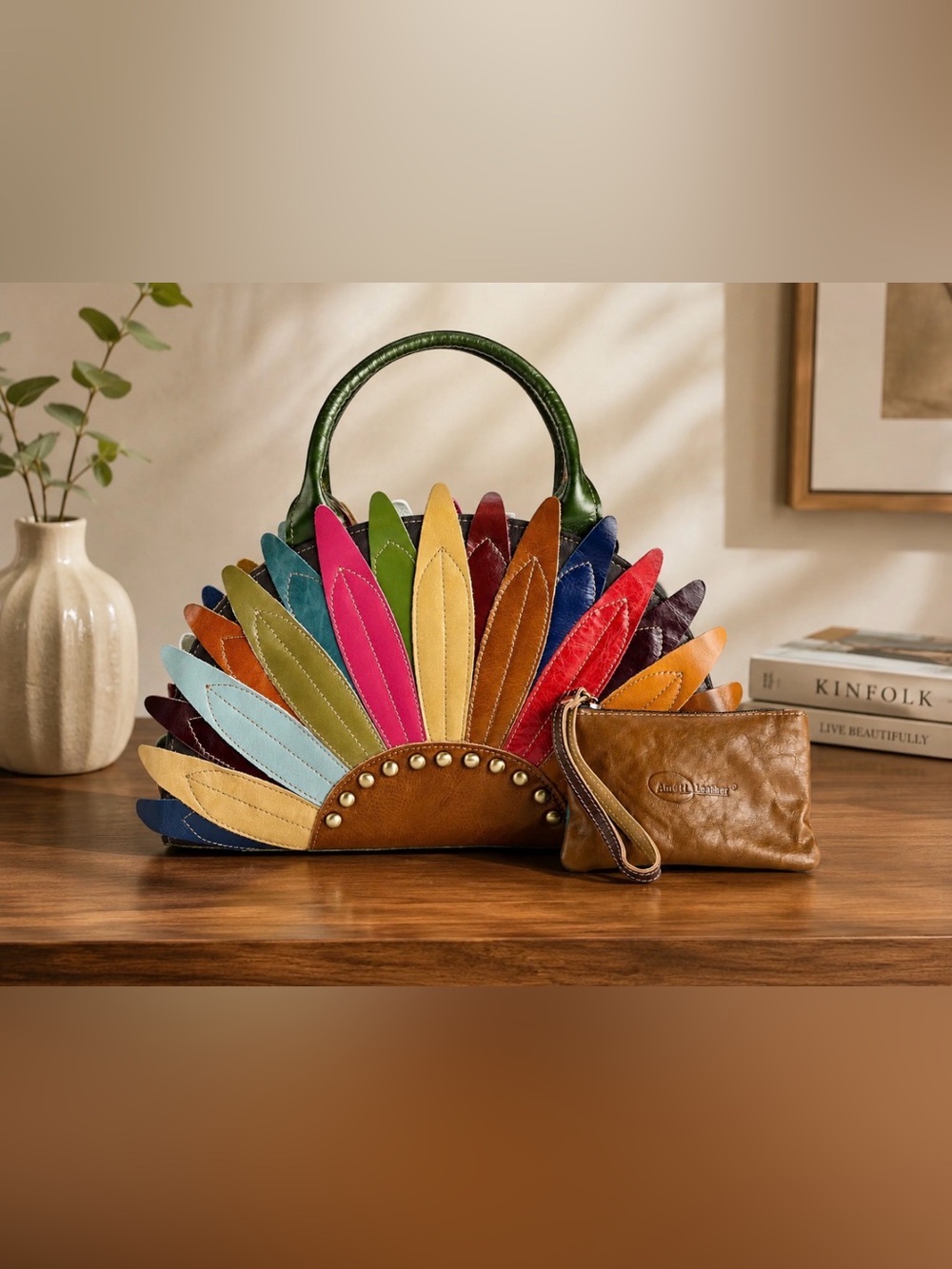 AmeriLeather Fan Leaves Leather Shoulder Bag